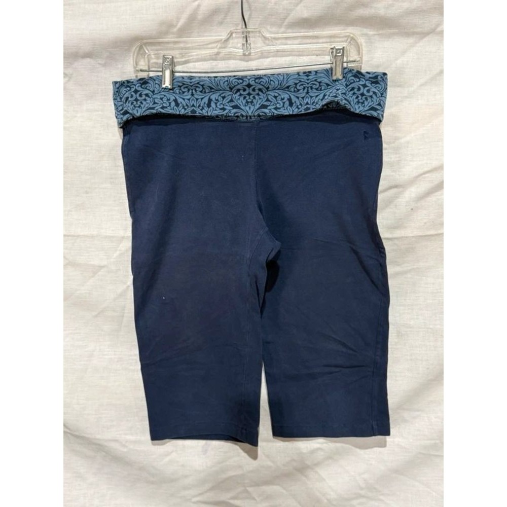Danskin Now Navy Blue Paisley Foldover Waist Workout Shorts Size M 8/10